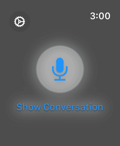 Whisperer Apple Watch home screen with slate glow theme